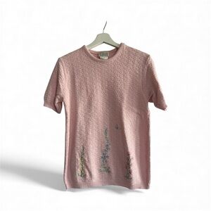 Vintage Floral Grandma Sweater Short Sleeve Grannycore Cot-tagecore USA Size S